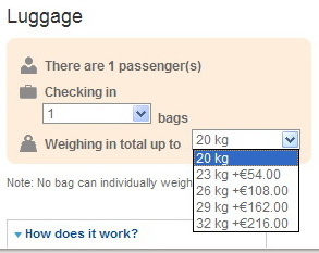 EasyJet, вес багажа