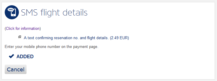 Стоимость СМС-информирования Ryanair