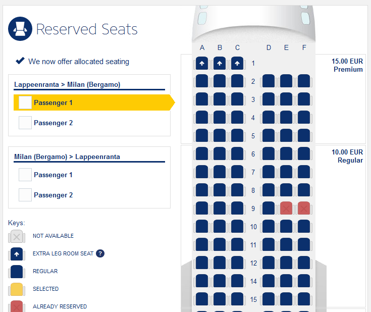 Стоимость бронирования места в самолете Ryanair в высокий сезон