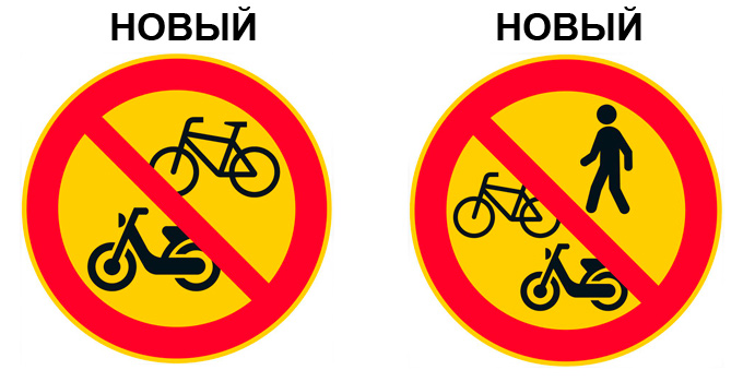 Новые дорожные знаки запрет на езду на велосипеде мопеде и движение пешехода