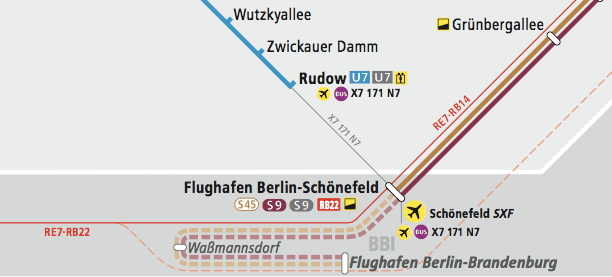 Схема движения общественного транспорта в аэропорт Шенефельд (Schonefeld)