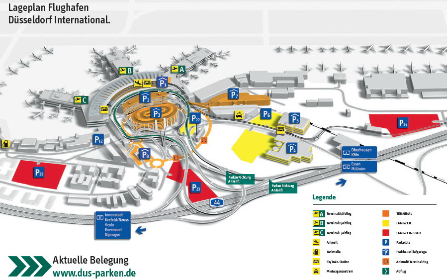 Схема аэропорта Дюссельдорфа и расположения парковок
