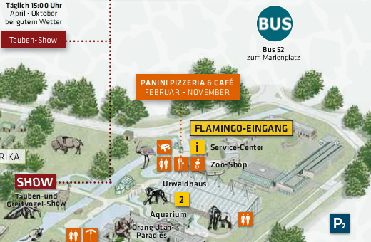 Карта мюнхенского зоопарка, вход Flamingo-Eingang