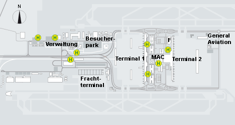 Расположение остановок автобусов в аэропорту Мюнхена