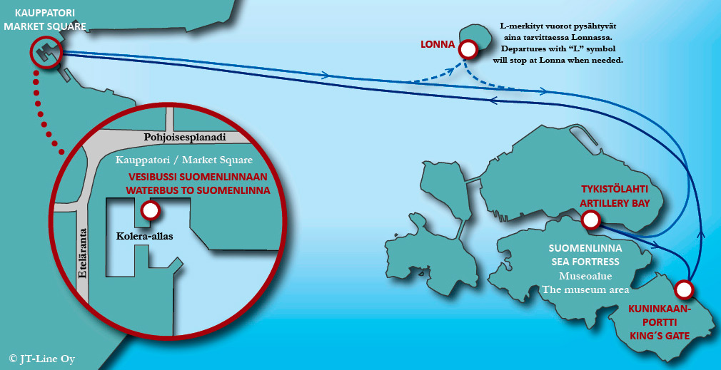 Схема маршрута до острова Лонна и крепость Суоменлинну